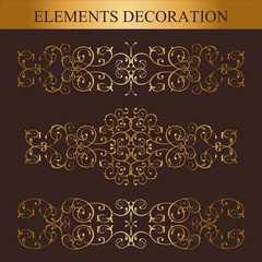 Vector set of Golden calligraphic design elements and page decoration