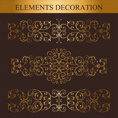 Vector set of Golden calligraphic design elements and page decoration