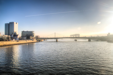 Obraz premium View over Cologne in Germany with the famous bridge over the Rhine river 