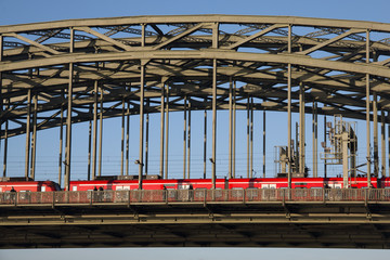 Naklejka premium View over Cologne in Germany with the famous bridge over the Rhine river 