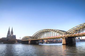 View over Cologne in Germany with the famous bridge over the Rhine river
