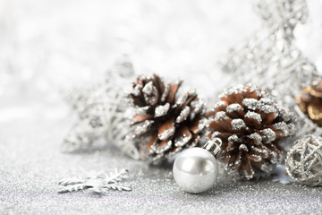 Christmas background. Gray, silver snowflake and star on abstract.