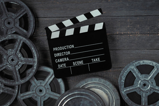 Clapperboards  and reel of film