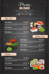Restaurant vertical color sushi menu - obrazy, fototapety, plakaty