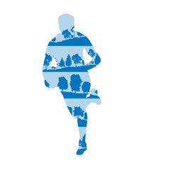 Rugby player silhouette vector abstract background made of fores