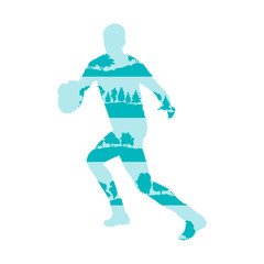 Rugby player silhouette vector abstract background made of fores