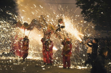 Fire Dragon lunar New Year festival, Taijiang town, Guizhou Province, China