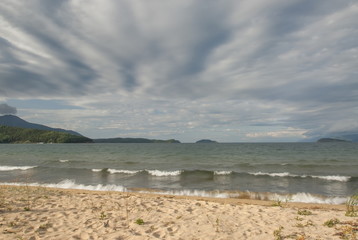 Fototapeta na wymiar Baikal Lake shore in windy weather.
