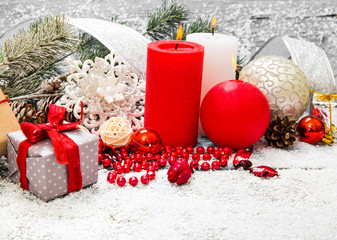 Christmas Decoration Over Wooden Background