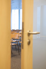 Conference room with ajar door