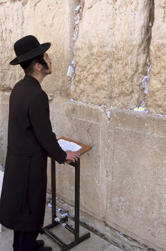Praying at the Western (Wailing) Wall, Old Walled City, Jerusalem, Israel