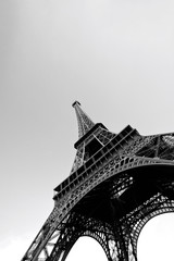 Low Angle view of Eiffel Tower in Black and White