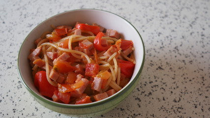 soup with tomato and ham