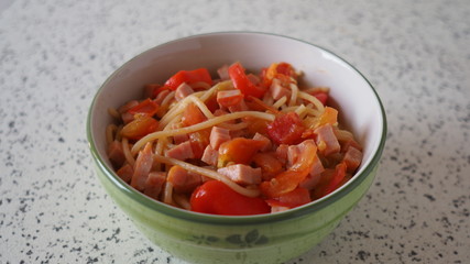 soup with tomato and ham
