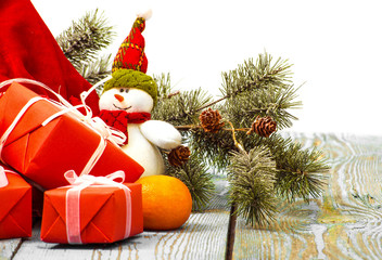 Christmas Decoration Over Wooden Background