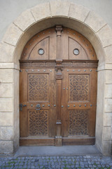 Wooden closed door in Prague, Czech Republic