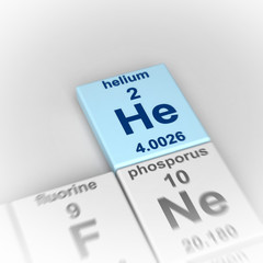 3d rendering of periodic table of elements, focused on helium
