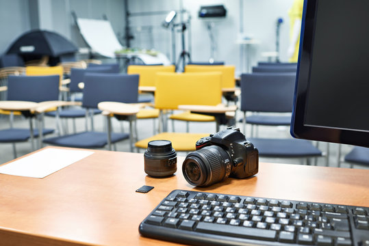 Place of teacher in photography school classroom