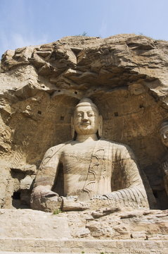 Buddhist statues of Yungang Caves cut during the Northern Wei Dynasty in 460 AD near Datong, Shanxi province, China