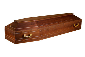 Wooden coffin isolated on white background