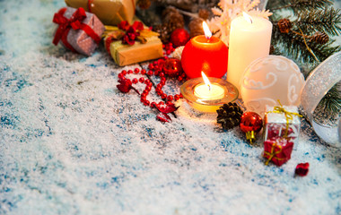 Christmas Decoration Over Wooden Background