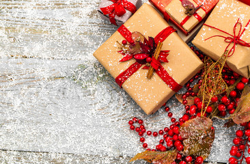 Christmas Decoration Over Wooden Background