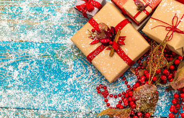 Christmas Decoration Over Wooden Background