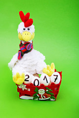 Merry Christmas and Happy New Year! Rooster - Symbol of New Year 2017