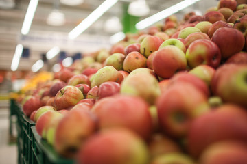 Fresh apples to sell on the market. Selective focus.
