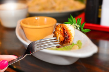 close up of pan seared sea scallop.