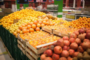 Fresh fruits to sell on the market. Selective focus.