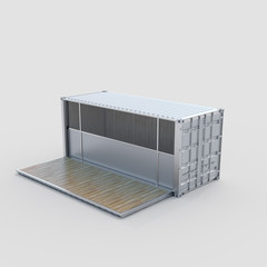 3D Rendering of cargo container convertible to mobile shop.