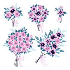 Illustration with decorative bouquet. Set