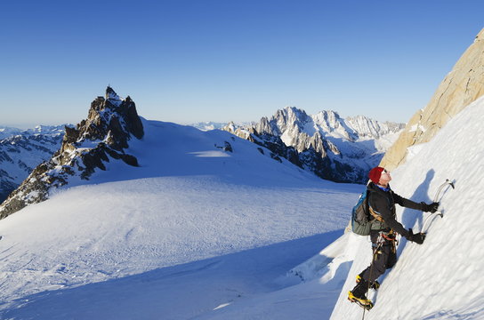 Ice climbing on Mont Blanc, Chamonix, Haute-Savoie, French Alps, France 