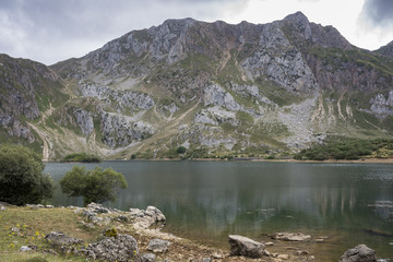 Views of Lago del Valle, in Somiedo Nature Reserve. It is located in the central area of the Cantabrian Mountains in the Principality of Asturias in northern Spain