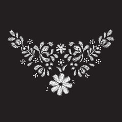 white flower embroidery  artwork design for neckline clothing
