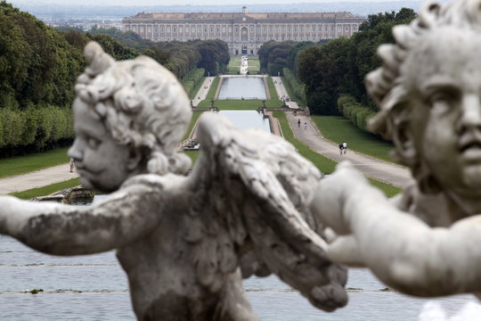 Royal Palace seen from the fountain of Venus and Adonis, Caserta, Campania
