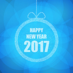 Beautiful greeting card with the new 2017 in blue with glitter effect. Vector