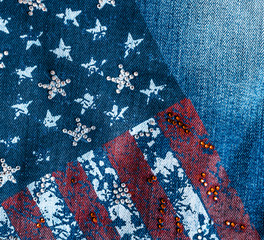 Джинсовая ткань и американский флаг - obrazy, fototapety, plakaty