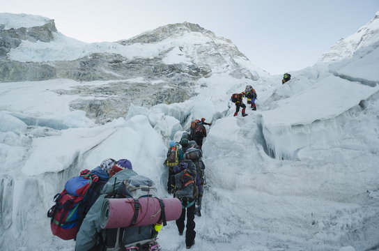 The Khumbu icefall on Mount Everest, Solu Khumbu Everest Region, Sagarmatha National Park, Nepal, Himalayas 
