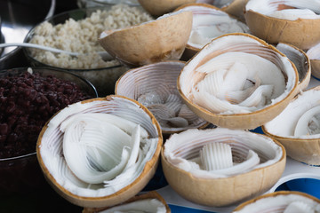 Coconut for making Thai Dessert at "Chatujak Market", Bangkok, Thailand