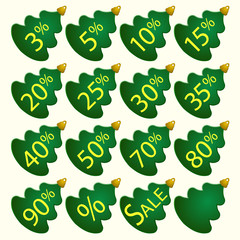 Set price tags, inokon for sale in the form of a Christmas tree, vector