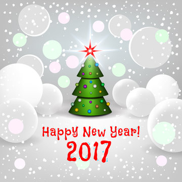 New Year background with elegant cartoon Christmas tree