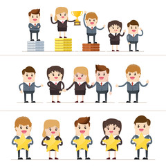 businesswoman getting award for working hard, teamwork of businesspeople congratulating partner and receive positive feedback in growth business