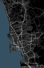 Black and white map of San Diego city. California Roads - 130061840
