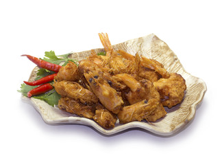 Fried prawns with vegetables and chili.