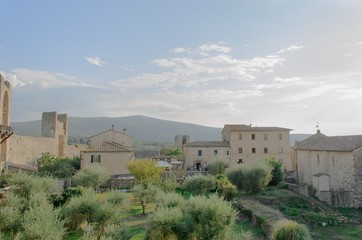 Fototapeta na wymiar View of typical fortified village with towers and walls