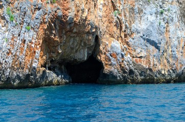 Entrance of sea cave in cilento coast, Palinuro