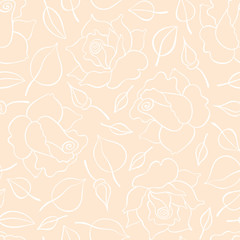 Seamless pattern with roses, buds and leaves. Vector hand drawn pattern. Good for packing design, textile industry, wallpapers and backgrounds.