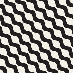 Wavy Ripple Lines. Vector Seamless Black and White Pattern.